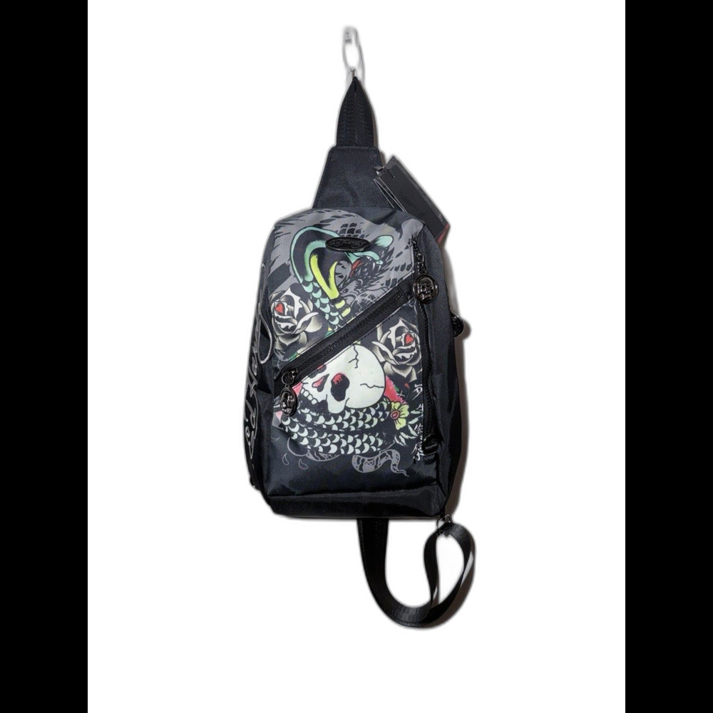 Ed Hardy Black Sling Bag Crossbody Black Skull Viper NWT